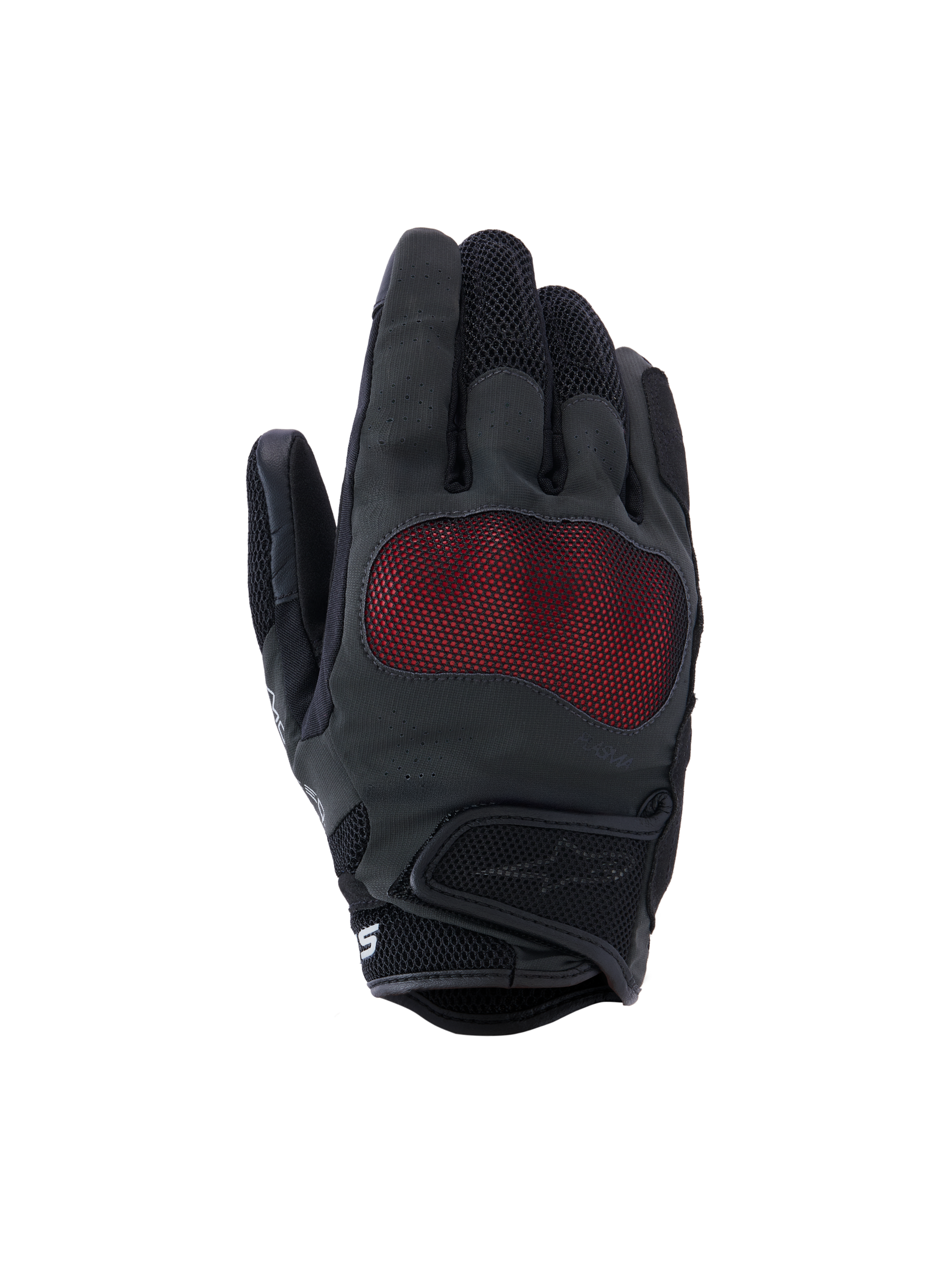 Guanti Alpinestars Stella Mogress Airflow, guanti da moto da donna, nero antracite e rosso, con protezione per le nocche NUCLEON PLASMA e rivestimento in mesh rosso, dorso traforato al laser, inserti in mesh 3D su dita e polsino, polsino corto con chiusura a strappo, design traspirante per guida urbana