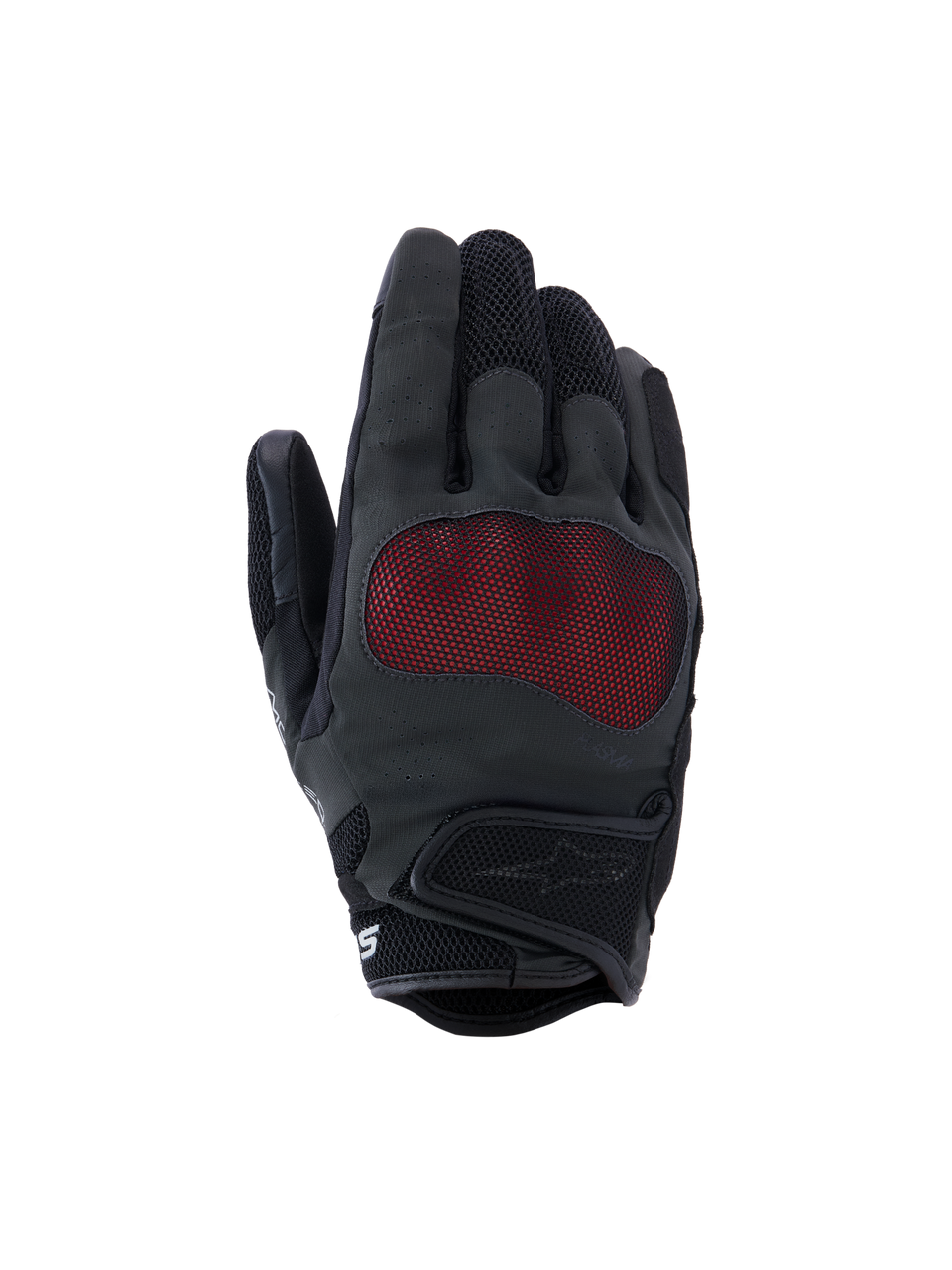 Guanti Alpinestars Stella Mogress Airflow, guanti da moto da donna, nero antracite e rosso, con protezione per le nocche NUCLEON PLASMA e rivestimento in mesh rosso, dorso traforato al laser, inserti in mesh 3D su dita e polsino, polsino corto con chiusura a strappo, design traspirante per guida urbana