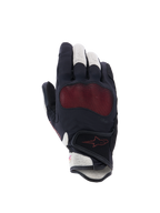 Guanti Alpinestars Stella Mogress Airflow, guanti da moto da donna, nero, ecru e corallo sfumato, vista del dorso con inserti in mesh 3D, protezione nocche Nucleon Plasma e chiusura a strappo sul polso