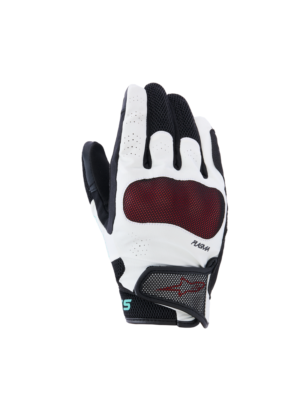 Alpinestars Guanti Stella Mogress Airflow, guanti da moto da donna, nero e bianco con protezione nocche rossa, mesh 3D traspirante e costruzione traforata, tecnologia PLASMA, design a polsino corto per guida urbana