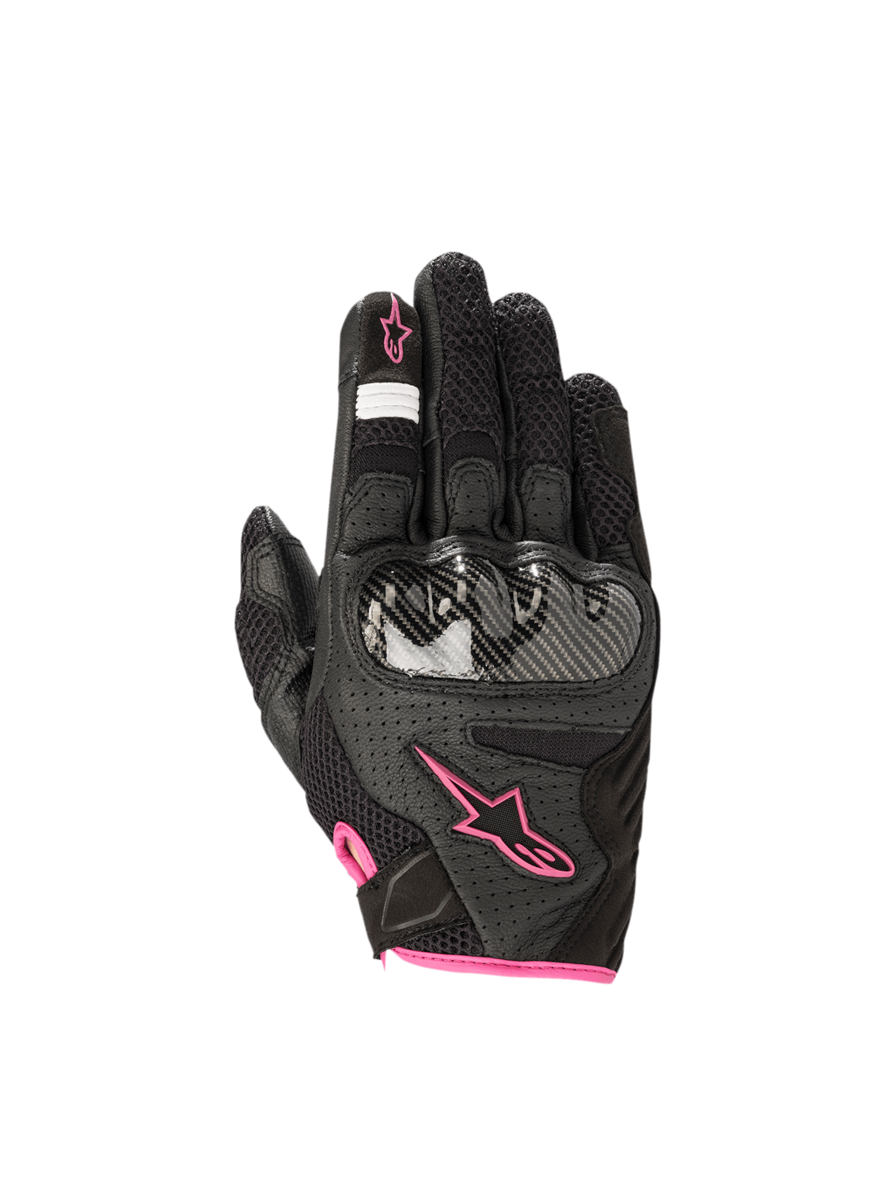 Alpinestars Guanti Stella SMX1-Air V2, guanti da moto per donna, nero e fucsia, in pelle e mesh con protezione nocche rigida, certificati CE, design ventilato a polsino corto