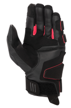 Alpinestars Stella Phenom Leather Air da donna, guanti da moto, nero e rosa Diva, vista del palmo con costruzione in pelle rinforzata, soffietti tra le dita in rosa acceso e polsino corto con chiusura regolabile in velcro