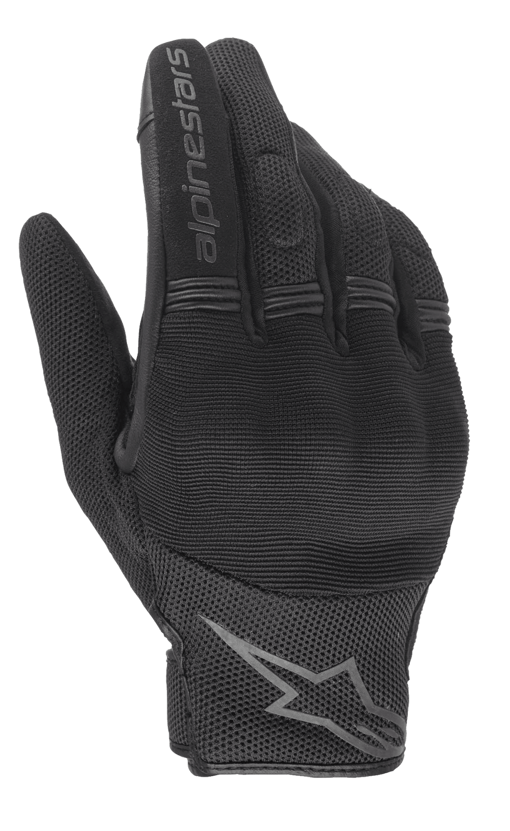Guanti Alpinestars Stella Copper Donna, guanti da moto urbani neri, vista del dorso con protezione rigida sulle nocche, tessuto in mesh traspirante e logo Alpinestars sull'indice e sul polso