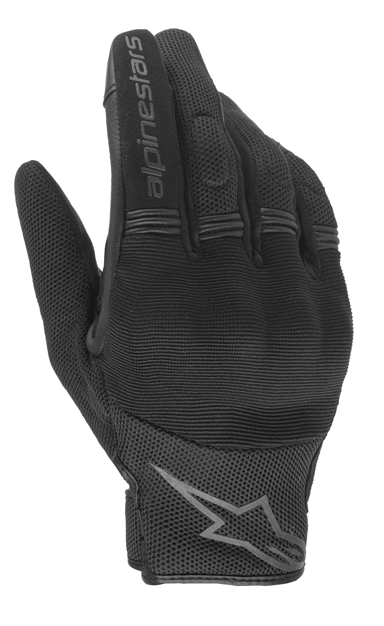Guanti Alpinestars Stella Copper Donna, guanti da moto urbani neri, vista del dorso con protezione rigida sulle nocche, tessuto in mesh traspirante e logo Alpinestars sull'indice e sul polso