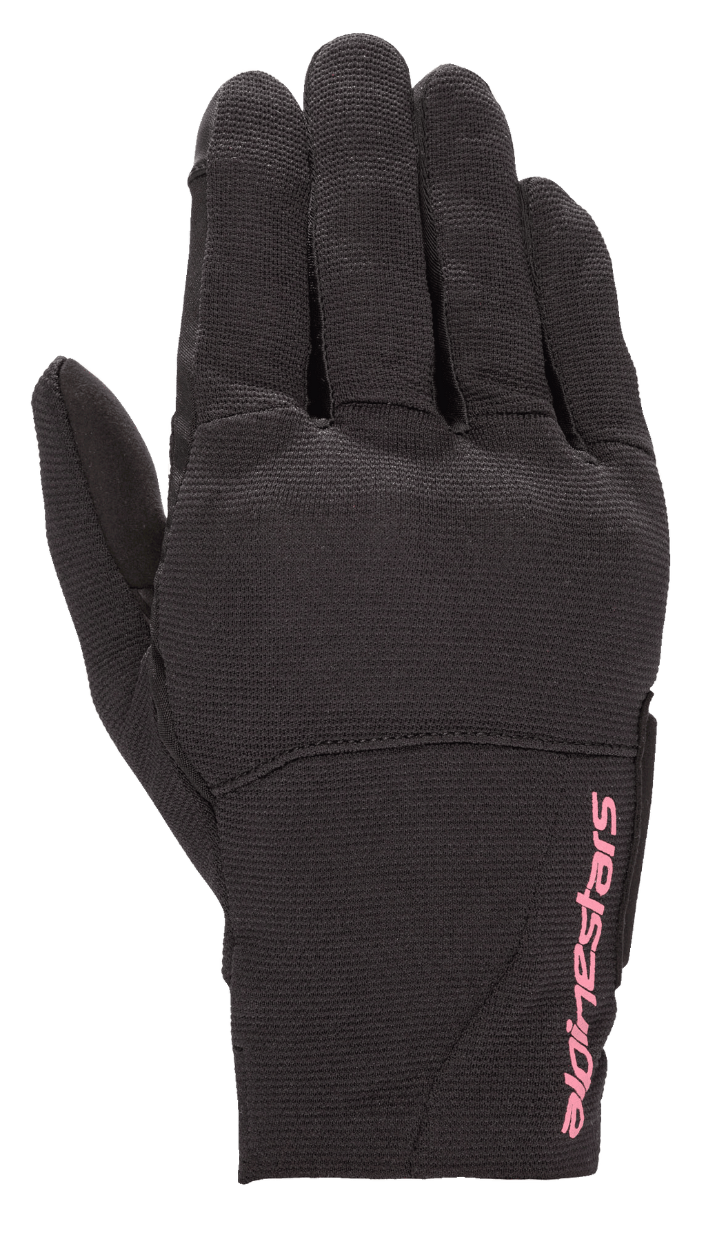 Guanti Alpinestars Stella Reef da donna, guanti da moto urbani, nero con logo rosa fucsia, costruzione in tessuto elasticizzato, design a polsino corto, materiale testurizzato per la guida urbana