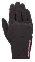 Guanti Alpinestars Stella Reef da donna, guanti da moto urbani, nero con logo rosa fucsia, costruzione in tessuto elasticizzato, design a polsino corto, materiale testurizzato per la guida urbana