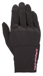 Guanti Alpinestars Stella Reef da donna, guanti da moto urbani, nero con logo rosa fucsia, costruzione in tessuto elasticizzato, design a polsino corto, materiale testurizzato per la guida urbana