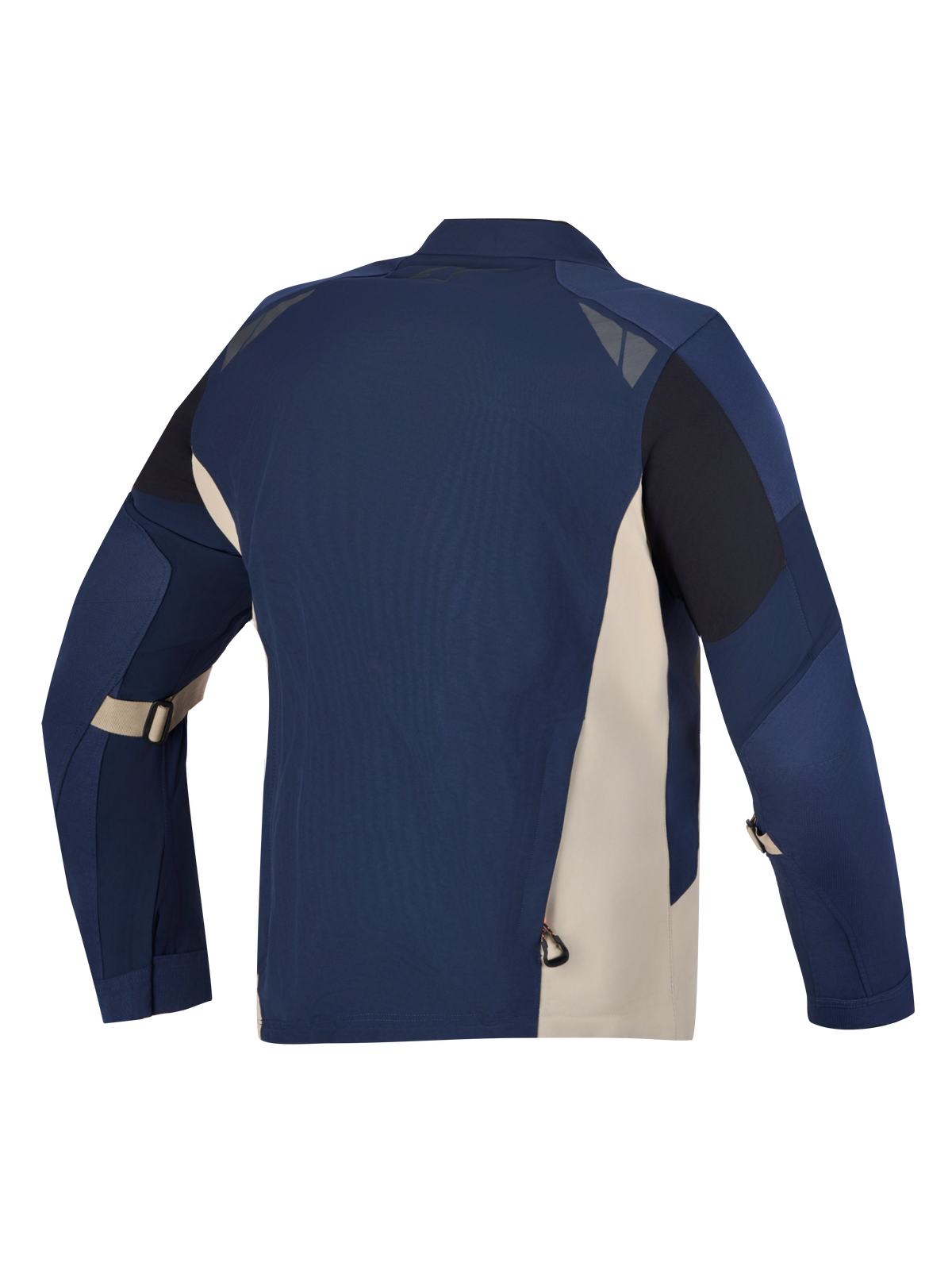 Alpinestars Arenis GORE-TEX Giacca, giacca da moto adventure touring blu e alluminio, vista posteriore con dettagli in tessuto elasticizzato e catarifrangenti