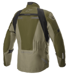 Giacca Alpinestars Altamira GORE-TEX, Forest Military Green, vista posteriore di giacca tecnica da moto touring con pannelli neri sulle spalle, vita elasticizzata e logo Alpinestars, con inserti riflettenti e robusta struttura in tessuto.