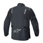 Giacca Alpinestars ST-7 2L GORE-TEX, vista posteriore, nero e grigio scuro, con pannelli riflettenti sulle spalle, logo Alpinestars a stella argento sulla parte bassa della schiena e cinghie regolabili in vita, abbigliamento moto adventure touring