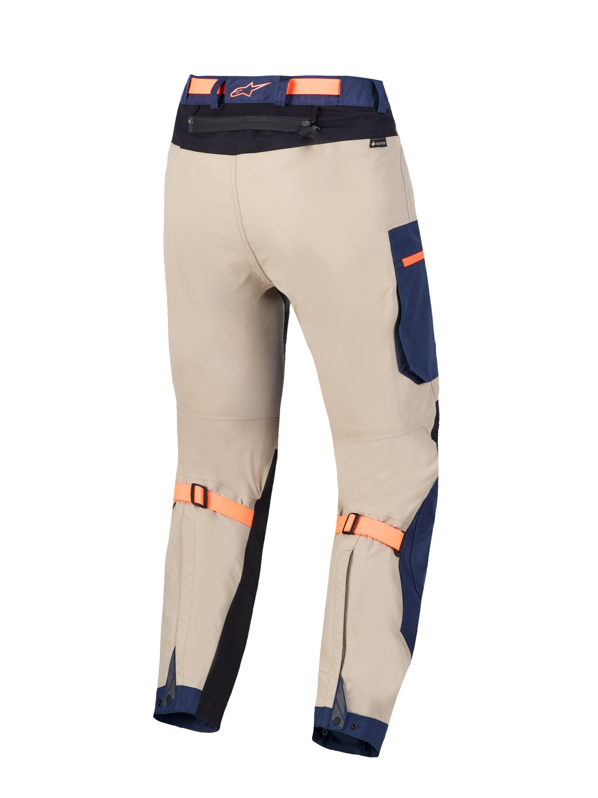 Alpinestars Arenis Gore-Tex Pantaloni, vista posteriore di pantaloni da moto adventure touring blu e beige, con struttura impermeabile in Gore-Tex e certificazione CE