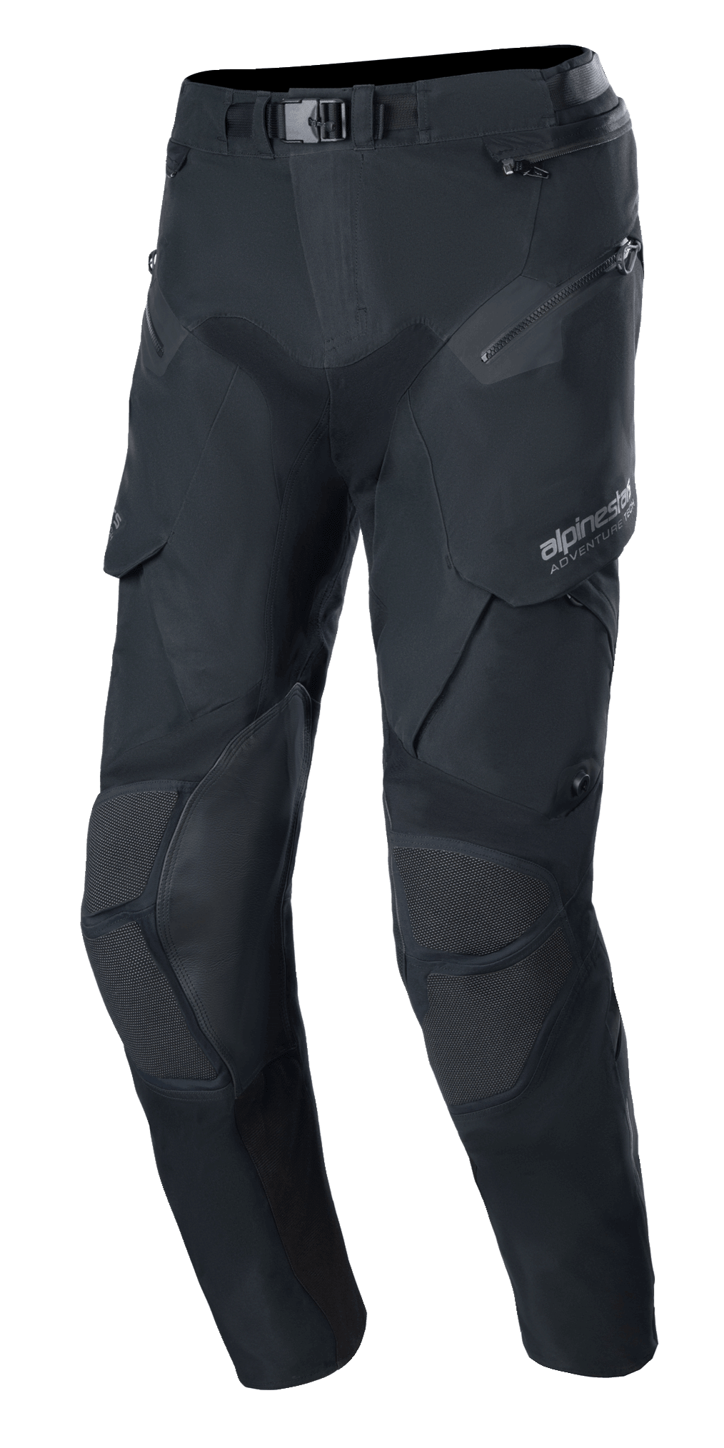 Alpinestars Boulder 3L GORE-TEX Pants, pantaloni moto adventure neri, design in tessuto tecnico con chiusura in vita con fibbia magnetica, pannelli rinforzati sulle ginocchia con inserti testurizzati, tasche multiple con zip e cargo, vestibilità ergonomica pre-curvata