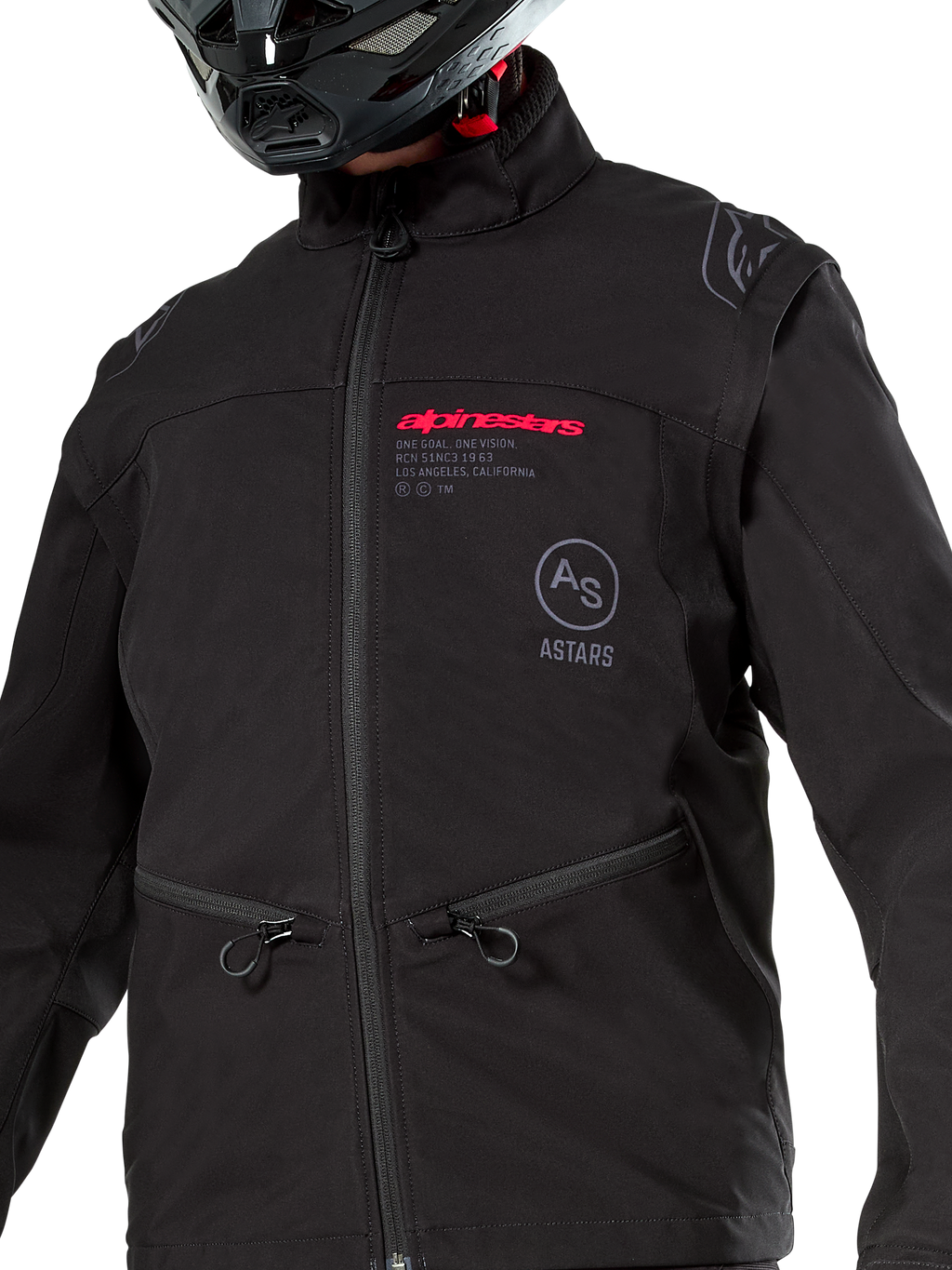 Giacca Alpinestars Lite-Dura Softshell, nero, giacca da enduro off-road antivento, design modulare con maniche staccabili e fodera in pile, stile tecnico minimalista