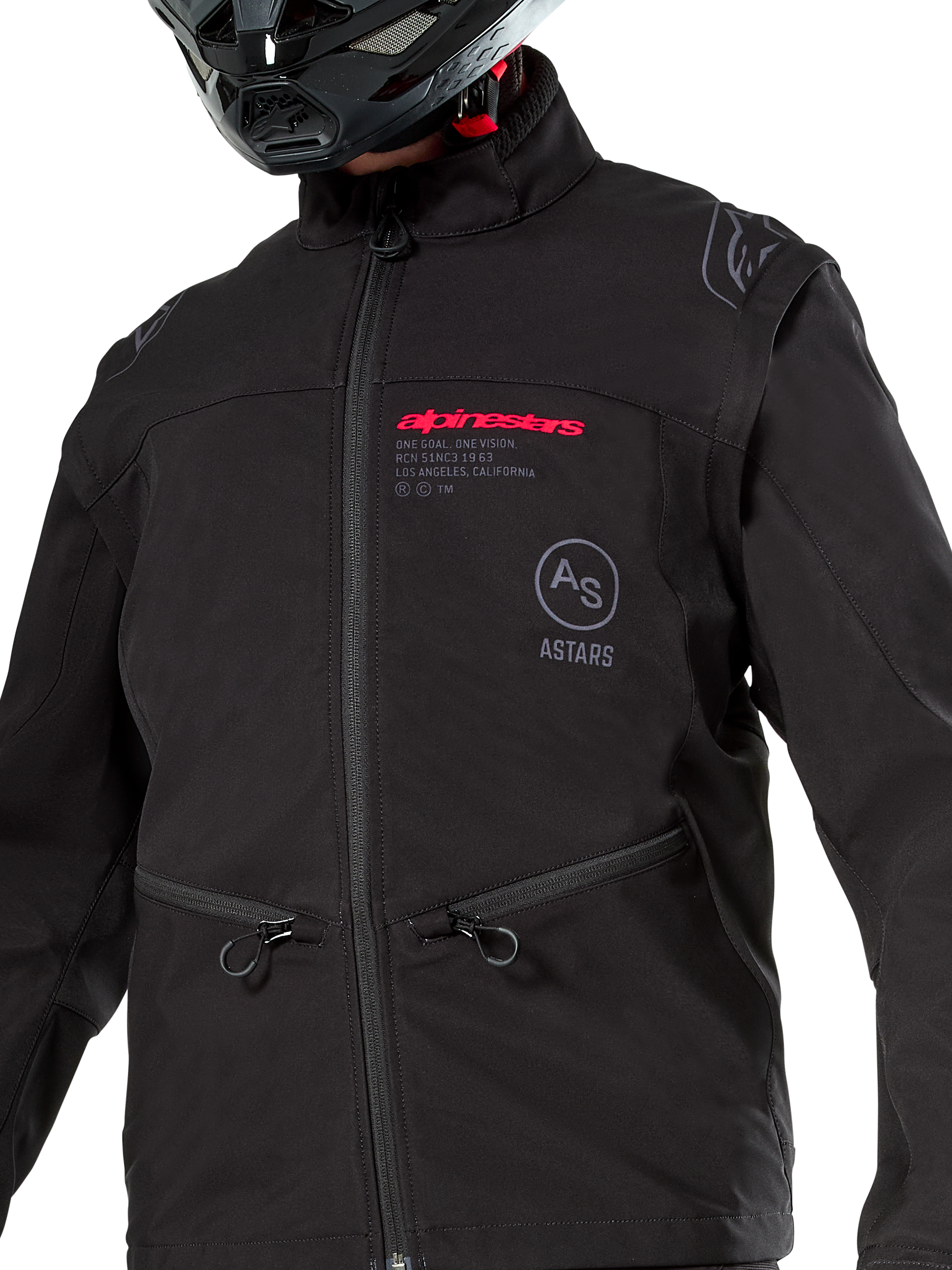 Giacca Alpinestars Lite-Dura Softshell, nero, giacca da enduro off-road antivento, design modulare con maniche staccabili e fodera in pile, stile tecnico minimalista