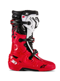 Stivali Alpinestars Tech 10 Enduro, stivali da motocross e off-road, rosso vivace, nero e bianco, vista laterale, sistema di chiusura a tripla fibbia, robusti pannelli protettivi, suola enduro con grip specializzato, logo Astars