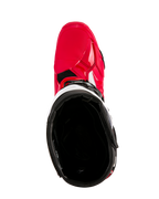 Stivali Alpinestars Tech 10 Enduro, stivali da motocross, rosso brillante nero bianco, vista dall'alto verso l'interno nero, scocca esterna rosso brillante con accenti bianchi, calzatura protettiva per fuoristrada