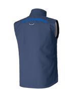 Gilet Alpinestars Techstar Softshell, blu navy, vista posteriore con scritta Alpinestars azzurra sulle spalle, costruzione softshell elasticizzata e antivento per motocross e guida off-road