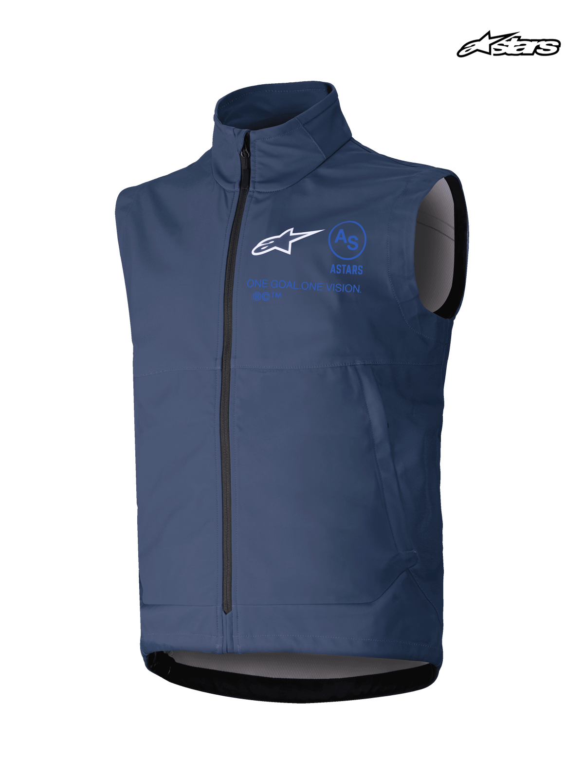 Alpinestars Gilet Softshell Techstar, gilet da motocross da uomo, blu, struttura in softshell elasticizzato antivento con zip frontale e grafica con logo