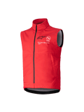 Alpinestars Youth Techstar Softshell Vest, gilet antivento da motocross per ragazzi, rosso brillante, collo alto con zip nera integrale, design senza maniche con fodera interna grigia, logo nero e scritte bianche sul petto