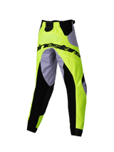 Alpinestars Kids Racer Veil Pants 2025, pantaloni da motocross, grigio e giallo fluo, con pannelli elasticizzati neri e logo Alpinestars sul retro, design ergonomico sportivo per corse fuoristrada giovanili