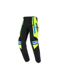 Pantaloni Alpinestars Racer Nomur Bambino 2026, pantaloni da motocross per ragazzi, blu scuro con accenti giallo fluo e blu UCLA, con logo a stella sulla coscia, marchio 'astars' sulle ginocchia e design ergonomico pre-curvato per gare off-road