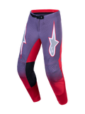 Alpinestars pantaloni Supertech Hiten AFD, pantaloni da motocross per uomo, lilla chiaro e rosso fluo, costruzione in ripstop elasticizzato con logo a stella bianco e fibbia magnetica SX1