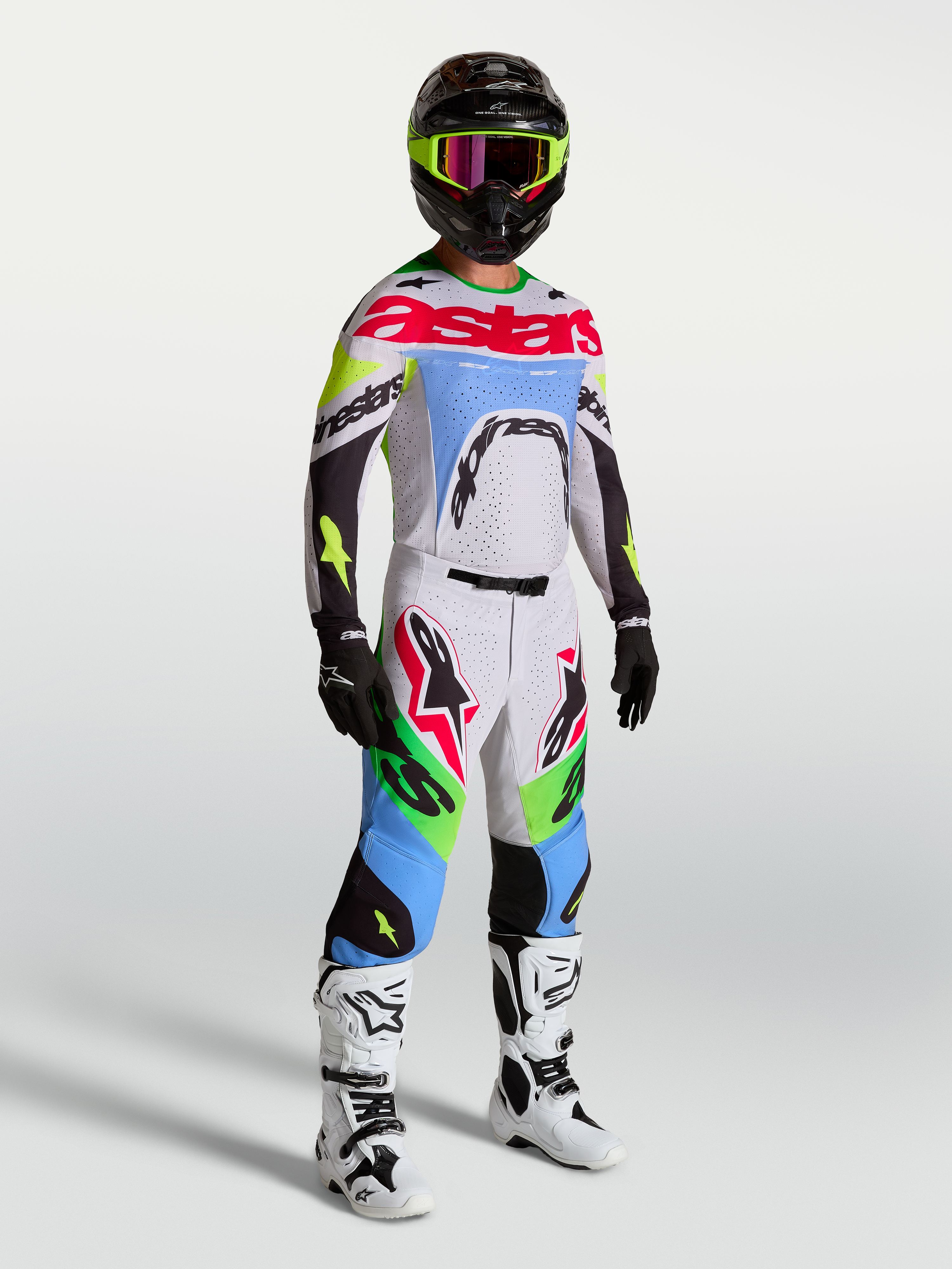 Alpinestars Pantaloni Supertech Dyna, pantaloni motocross da uomo, lilla chiaro e verde fluo, parte di un kit da gara