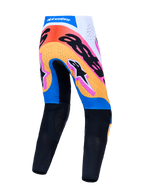Alpinestars Supertech Dyna, pantaloni motocross uomo, blu e arancione, retro, pannelli perforati e vestibilità racing.