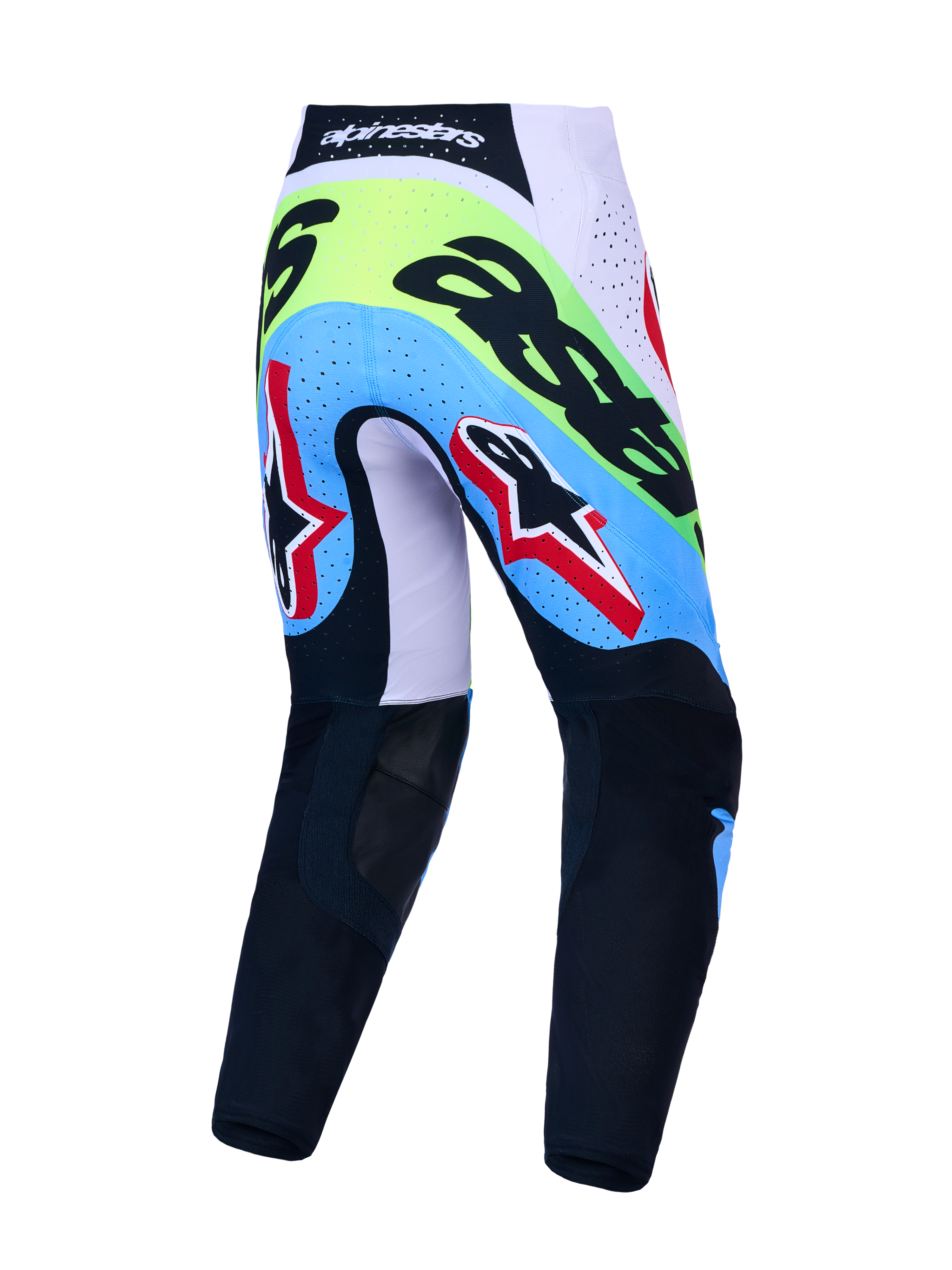 Alpinestars Pantaloni Supertech Dyna, pantaloni motocross da uomo, verde fluo e nero, vista posteriore con zone traspiranti.