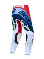 Alpinestars pantaloni Supertech Dyna, vista posteriore in rosso e blu navy con vestibilità atletica da motocross.