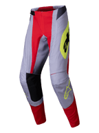Alpinestars 2025 Techstar Melt Pants, pantaloni da motocross, rosso acceso e grigio con accenti giallo fluorescente, vestibilità atletica da gara con perforazioni laser e interno delle ginocchia rinforzato per prestazioni fuoristrada