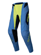 Alpinestars 2025 Techstar Melt Pants, pantaloni da motocross, giallo fluo blu, blu con parte centrale e dettagli del logo in giallo neon, pannelli neri all'interno delle ginocchia, perforazioni laser, vestibilità atletica da gara per prestazioni fuoristrada