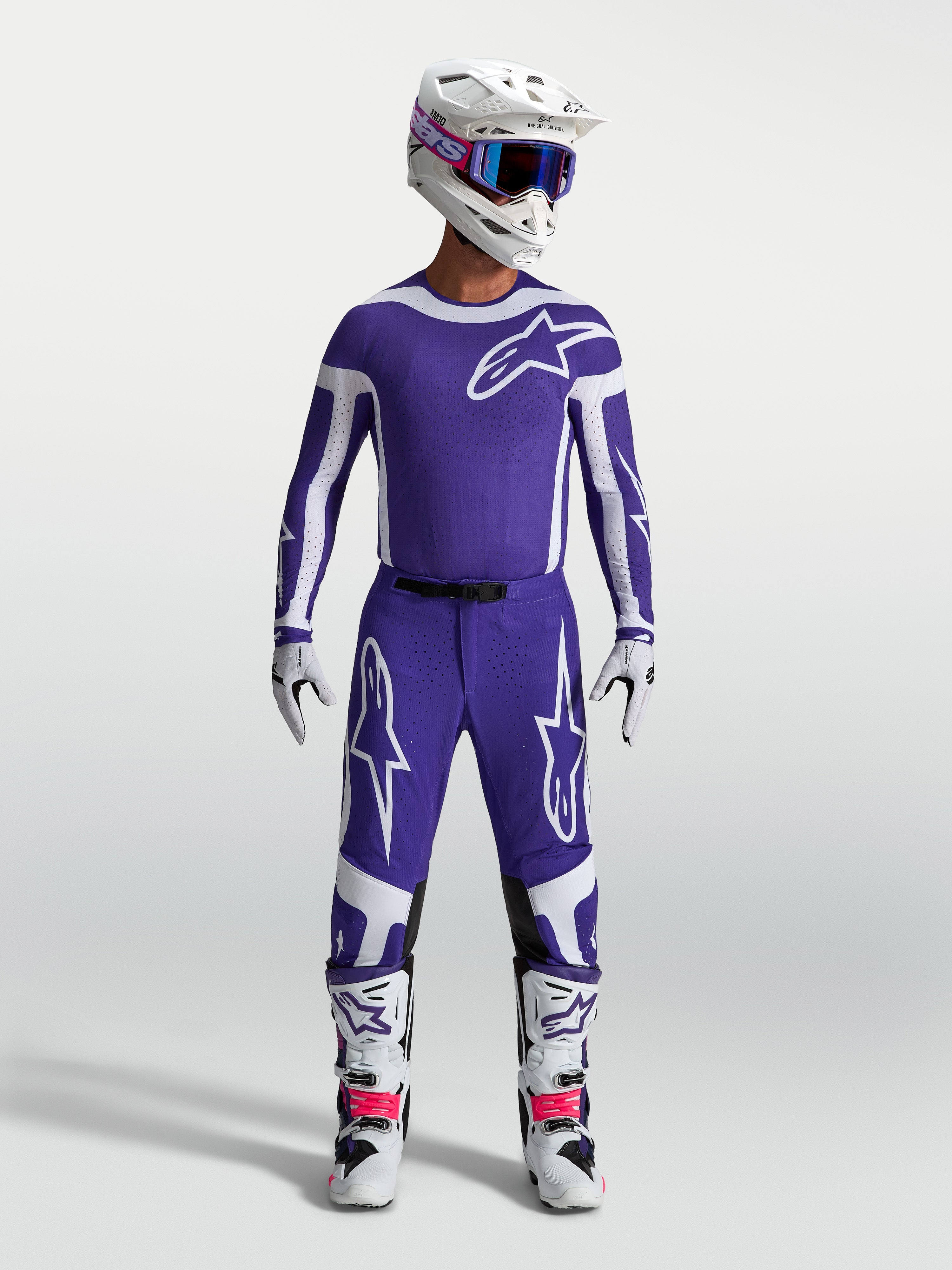 Alpinestars Pantaloni Supertech Vesta, pantaloni da motocross per uomo, blu e bianchi, vestibilità atletica e tessuto rip-stop, ideali per performance off-road e gare MX