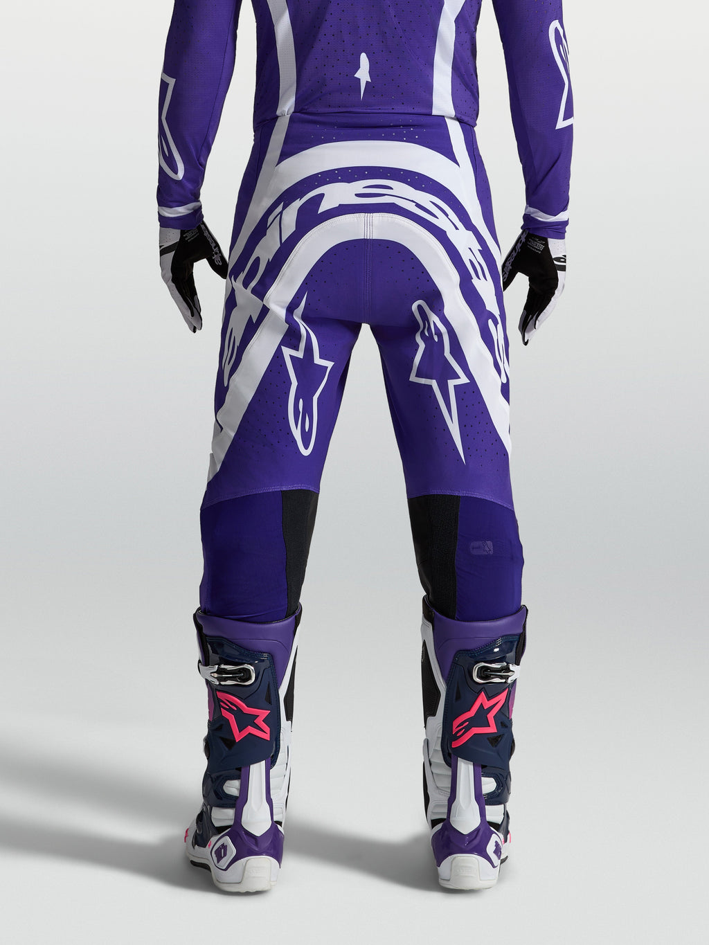 Alpinestars Pantaloni Supertech Vesta, pantaloni motocross da uomo, blu e bianchi, vestibilità atletica e tessuto rip-stop.
