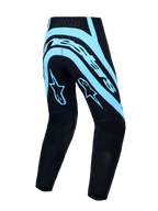 Alpinestars pantaloni Supertech Vesta, pantaloni da motocross per uomo, neri e turchese, con tessuto rip-stop elasticizzato e vestibilità race fit, vista posteriore.