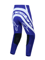 Alpinestars pantaloni Supertech Vesta, pantaloni da motocross per uomo, blu e bianchi, vista posteriore con grafiche a stella e pelle