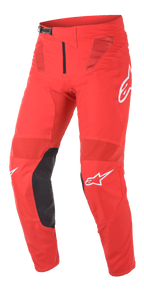 Alpinestars Supertech Blaze Pants, pantaloni da motocross, rosso acceso e nero, con pannelli di ventilazione in mesh, rinforzi interni in pelle nera sulle ginocchia, loghi A-star bianchi e fibbia a cricchetto regolabile in vita per guida fuoristrada ad alte prestazioni