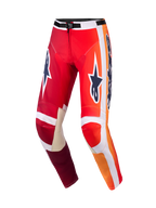 Alpinestars Pantaloni Racer Portl 2026, pantaloni da motocross, rosso e grigio chiaro con loghi grigio scuro, sfumature arancioni e strisce bianche, grande marchio Astar sulle cosce, rinforzi interni in pelle grigio chiaro sulle ginocchia, fibbia nera in vita, equipaggiamento resistente per corse fuoristrada