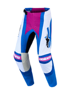 Alpinestars Pantaloni Techstar Maven, pantaloni da motocross fuoristrada da uomo, bianchi, blu e rosa, con perforazioni al laser e inserti in pelle
