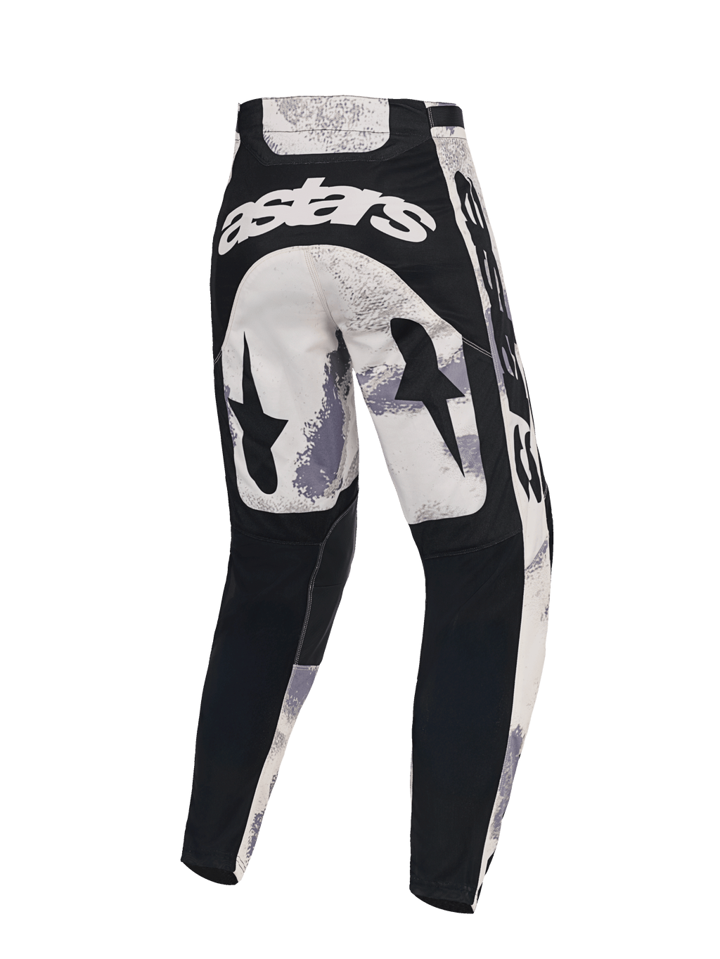 Alpinestars 2026 Racer Lahnd Pants, pantaloni da motocross, Sand Camo e grigio, vista posteriore con marchio astars bianco sul retro, grafiche a stella nere sulle cosce e pannelli neri sulla parte inferiore delle gambe, design ergonomico per corse off-road