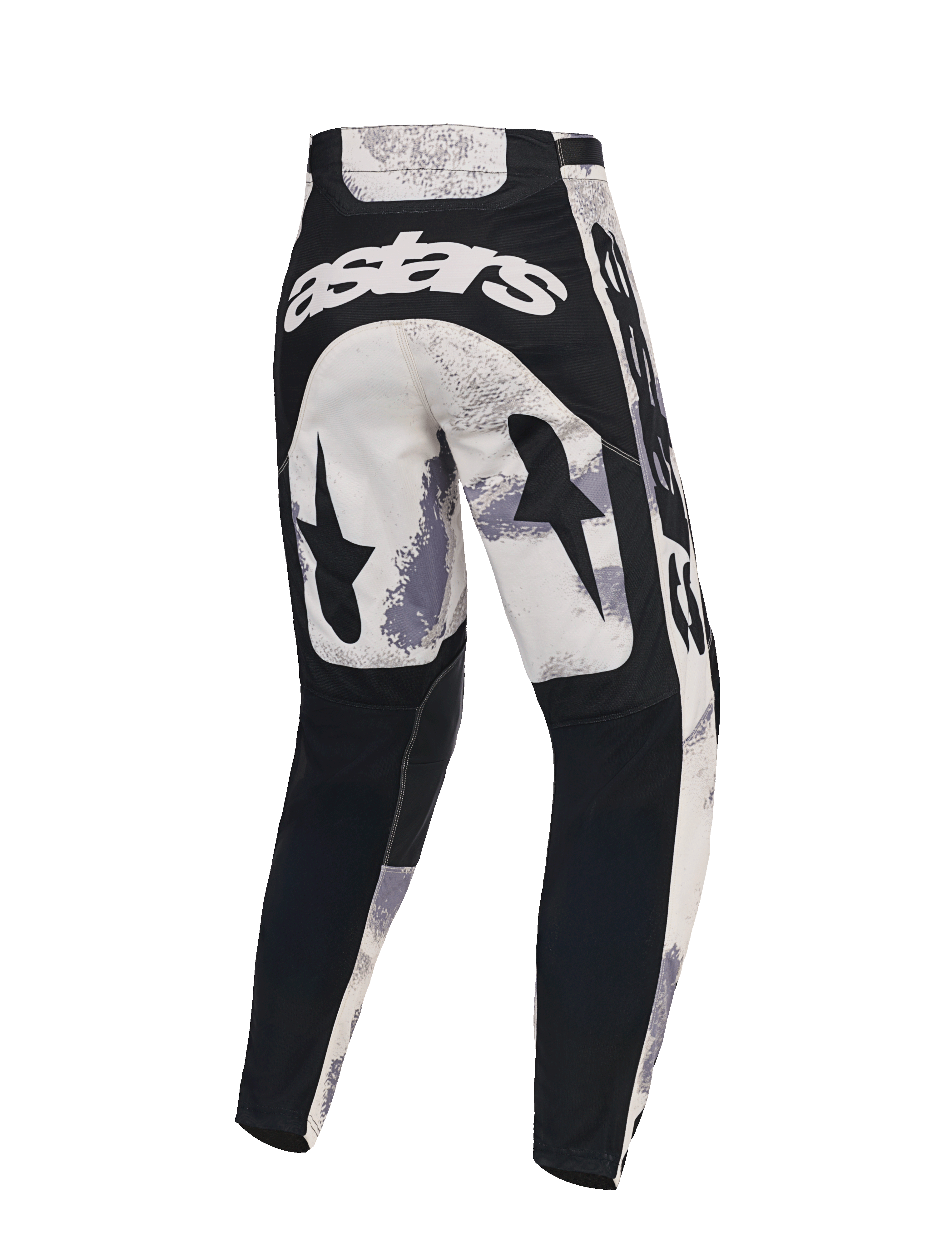 Alpinestars 2026 Racer Lahnd Pants, pantaloni da motocross, Sand Camo e grigio, vista posteriore con marchio astars bianco sul retro, grafiche a stella nere sulle cosce e pannelli neri sulla parte inferiore delle gambe, design ergonomico per corse off-road