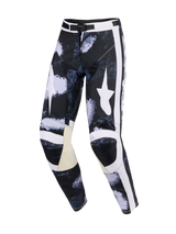 Alpinestars pantaloni Racer Lahnd 2026, pantaloni da motocross, grigio e nero Iron Camo, con grandi loghi a stella bianchi sulle cosce, strisce laterali bianche, pannelli interni alle ginocchia in pelle beige, vestibilità sportiva pre-curvata