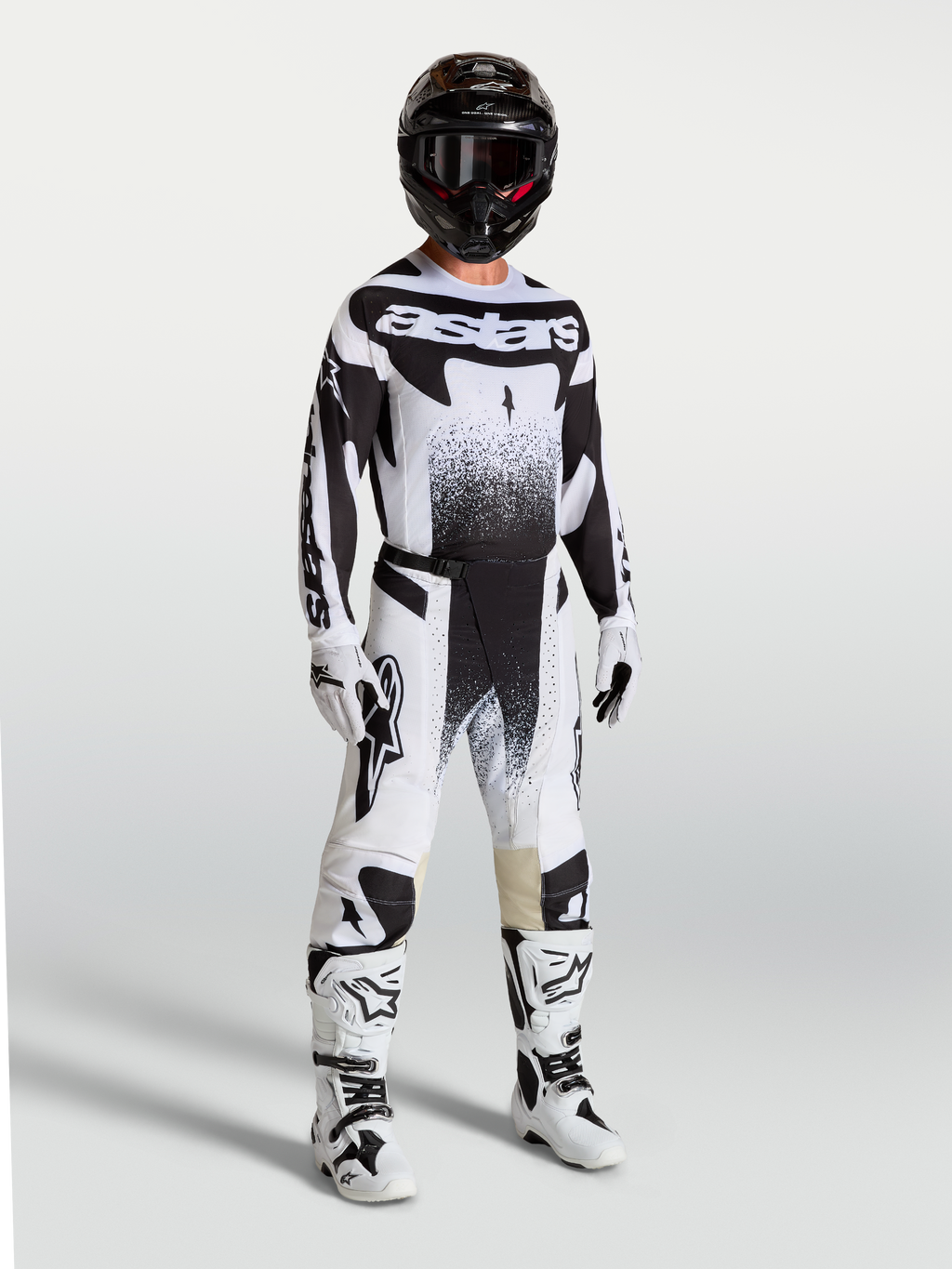 Alpinestars Pantaloni Techstar Swan, pantaloni da motocross da uomo neri e bianchi con vestibilità atletica da gara.