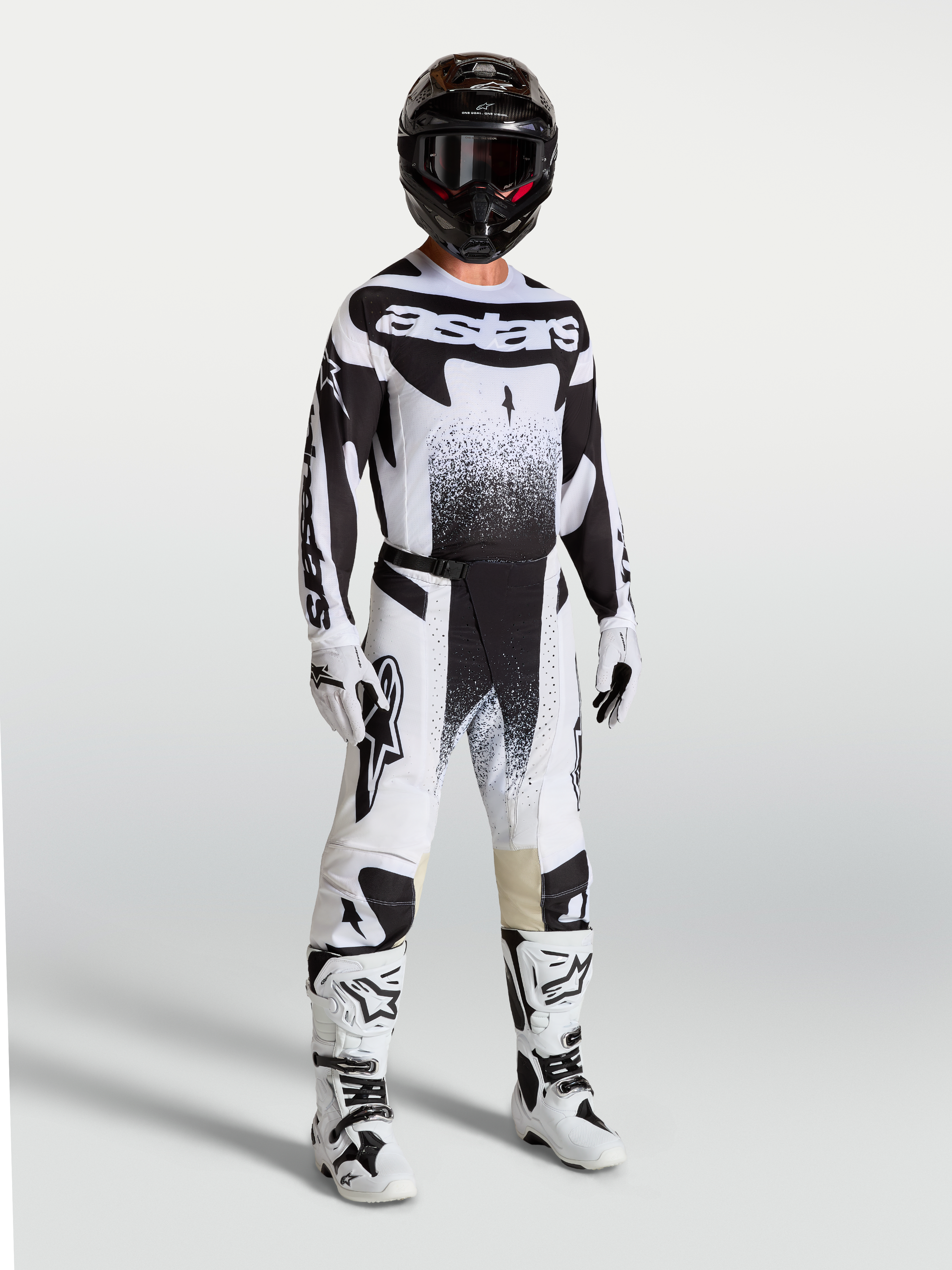 Alpinestars Pantaloni Techstar Swan, pantaloni da motocross da uomo neri e bianchi con vestibilità atletica da gara.