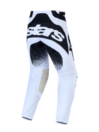 Alpinestars Pantaloni Techstar Swan, pantaloni da motocross per uomo, bianchi e neri, in pelle e tessuto elasticizzato, vista posteriore con logo astars