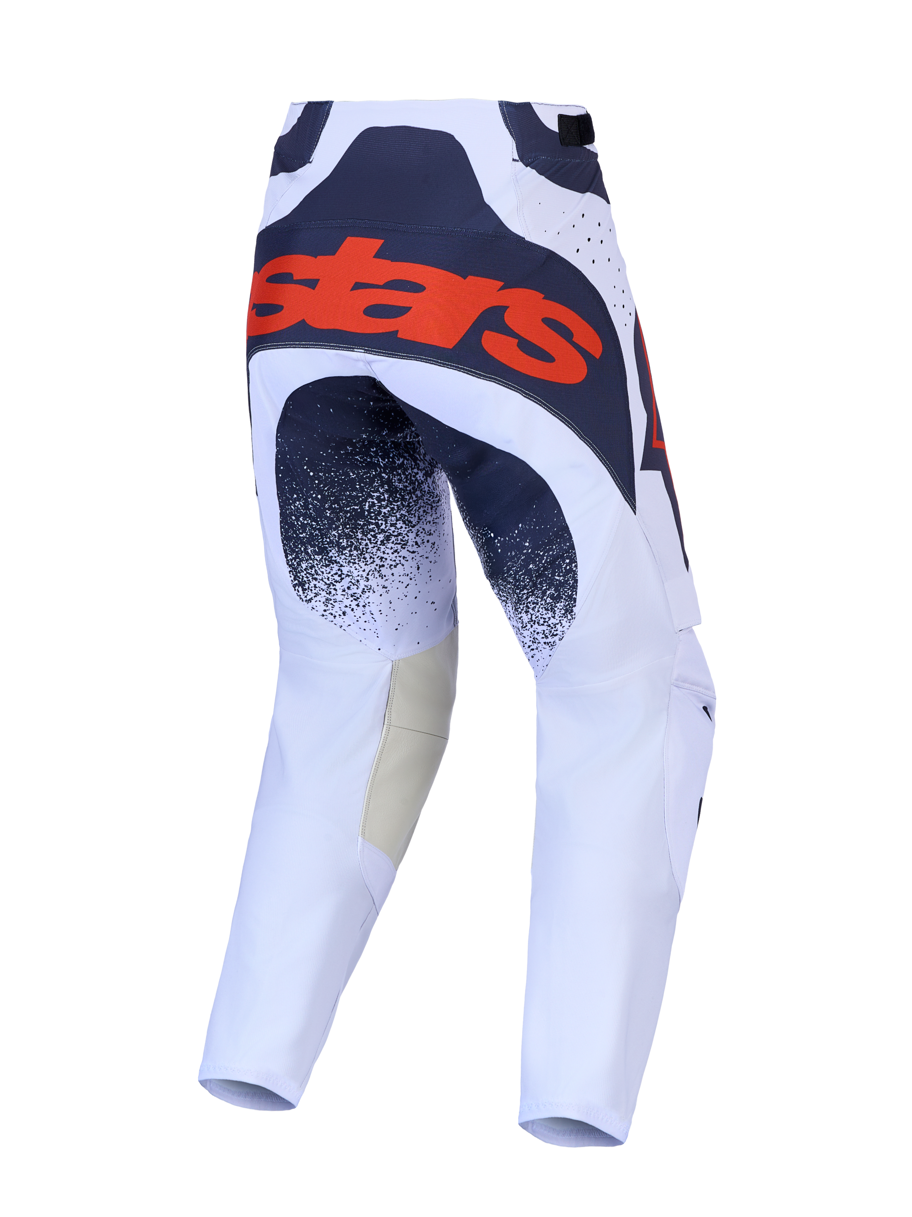 Alpinestars pantaloni Techstar Swan, pantaloni da motocross lilla chiaro e grigi scuri, retro con logo rosso fluo.