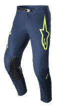 Alpinestars 2023 Supertech Bruin Pants, pantaloni da motocross, blu notte e giallo fluo, con pannelli rinforzati sulle ginocchia neri, ventilazione traforata e fibbia magnetica regolabile, design da gara resistente