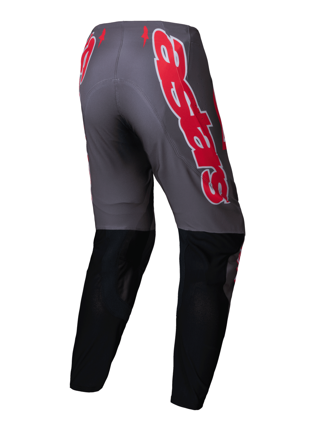 Alpinestars Pantaloni Supertech Lipan 2025, pantaloni motocross da uomo, grigio e rosso vivo con gambe inferiori nere, vista posteriore