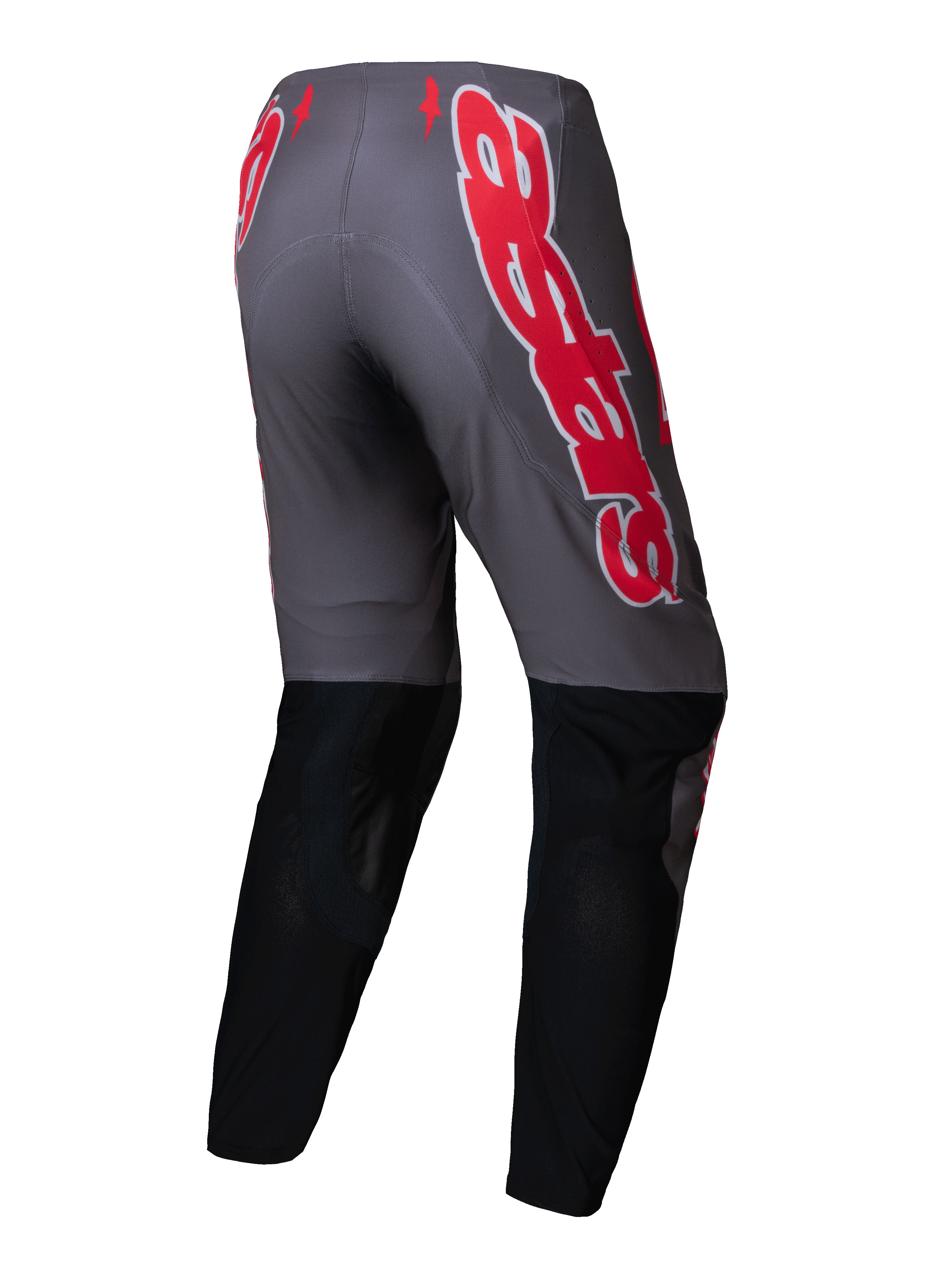 Alpinestars Pantaloni Supertech Lipan 2025, pantaloni motocross da uomo, grigio e rosso vivo con gambe inferiori nere, vista posteriore