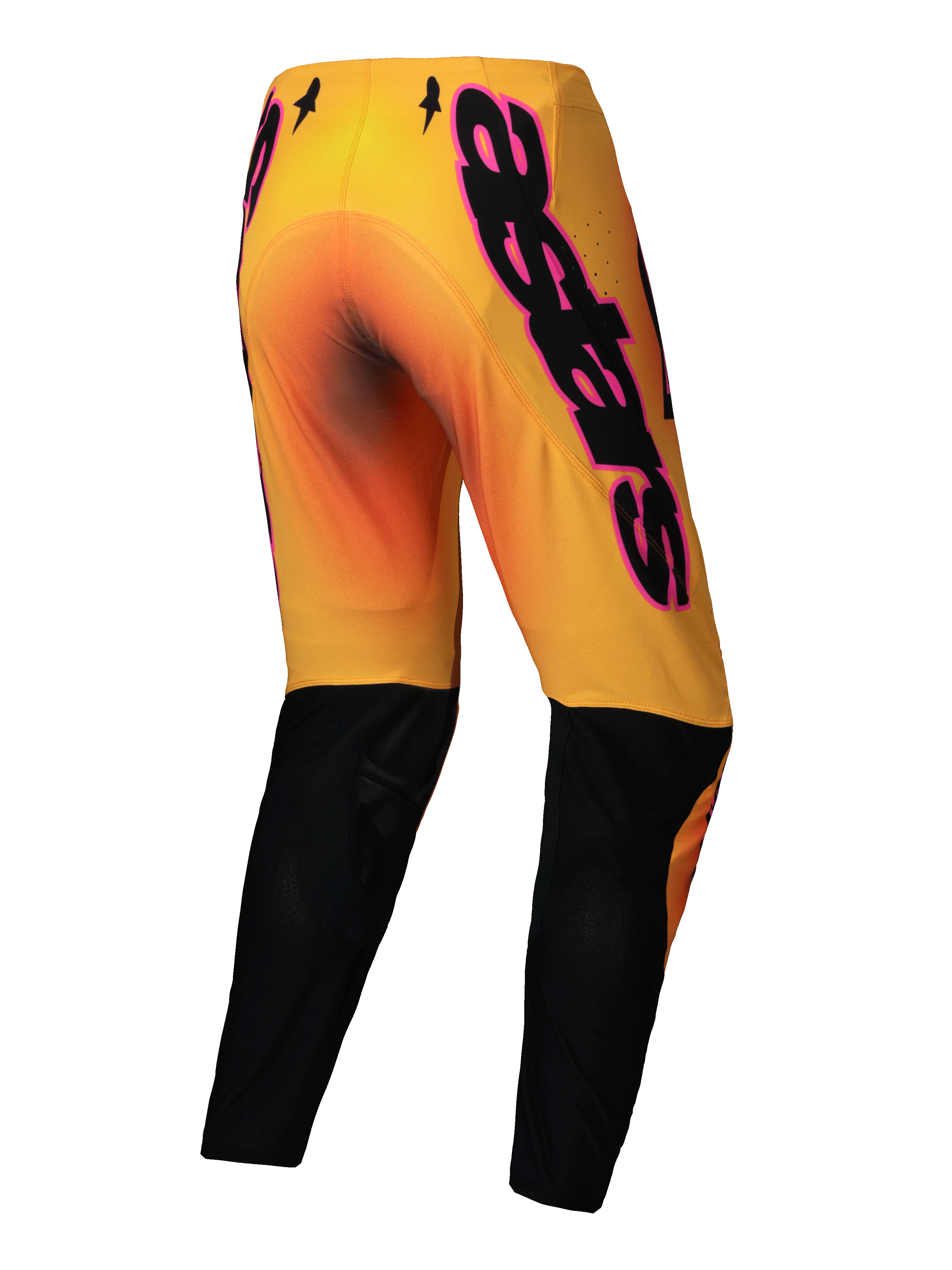 Alpinestars Pantaloni Supertech Lipan 2025, pantaloni da motocross da uomo, gialli e rosa con gambe inferiori nere, struttura in tessuto elasticizzato rip-stop